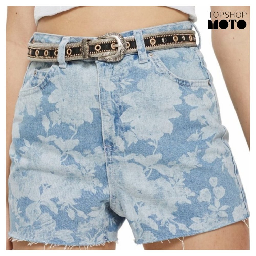 High Waist Bleach Floral Jean Shorts